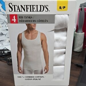 Stanfield's Size S 4 Pack of White Cotton Ribbed Tank Tops